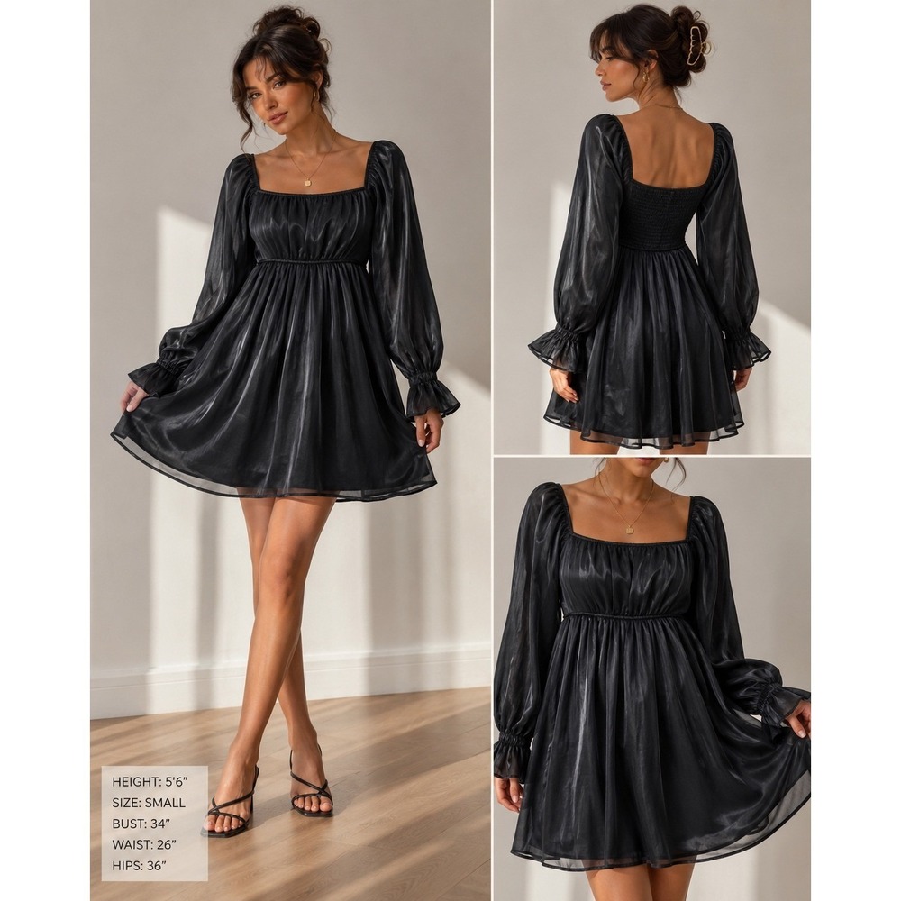Thirty/Thirty LA Mini Dress Womens Medium‎ Black Excellent Shimmer Puff Sleeve